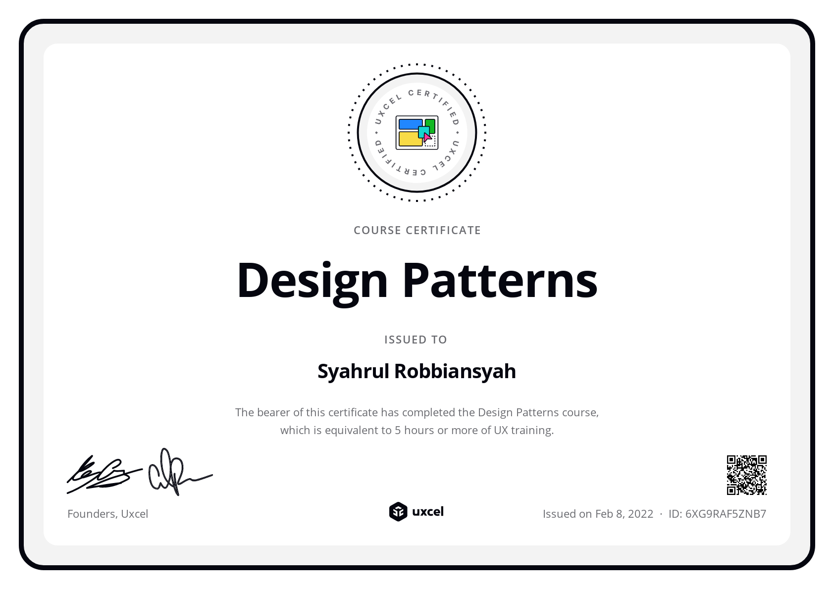 Syahrul Robbiansyah's certificate